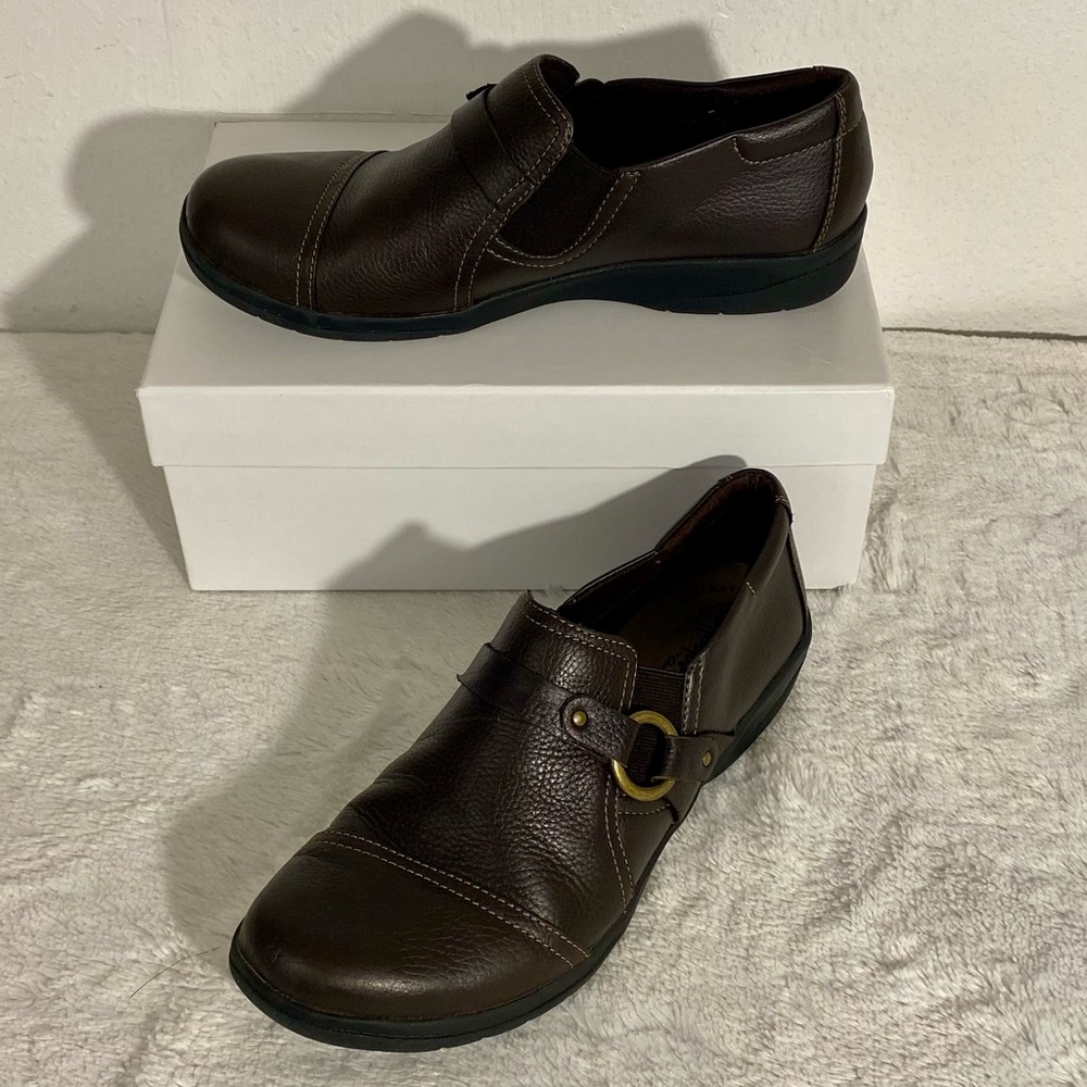 Clarks Collection Cheyn Brown Leather Clogs Women’s Size 8.5M Slip On